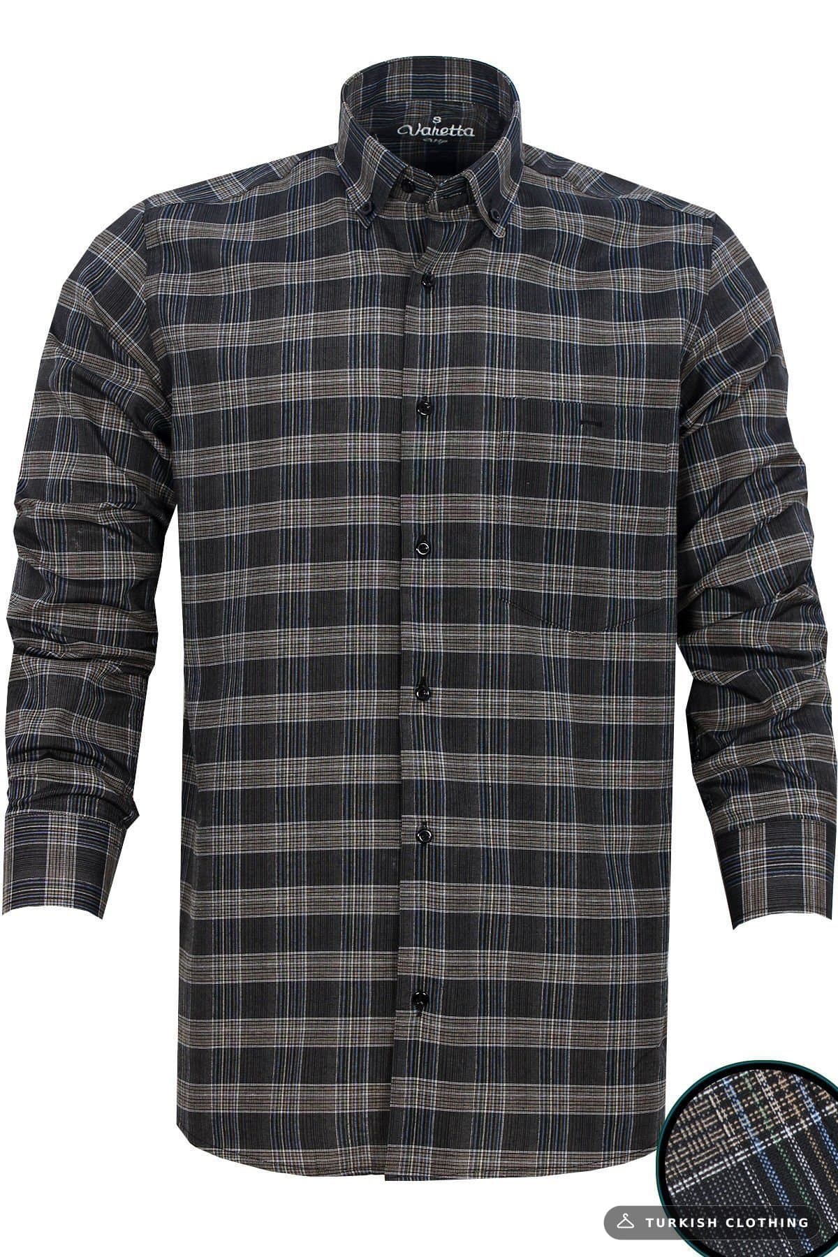 Varetta Men's Black Checkered Long Sleeve Classic Cut Collar Buttoned Shirt – wholesale Shirts by Varetta, Turkish clothing