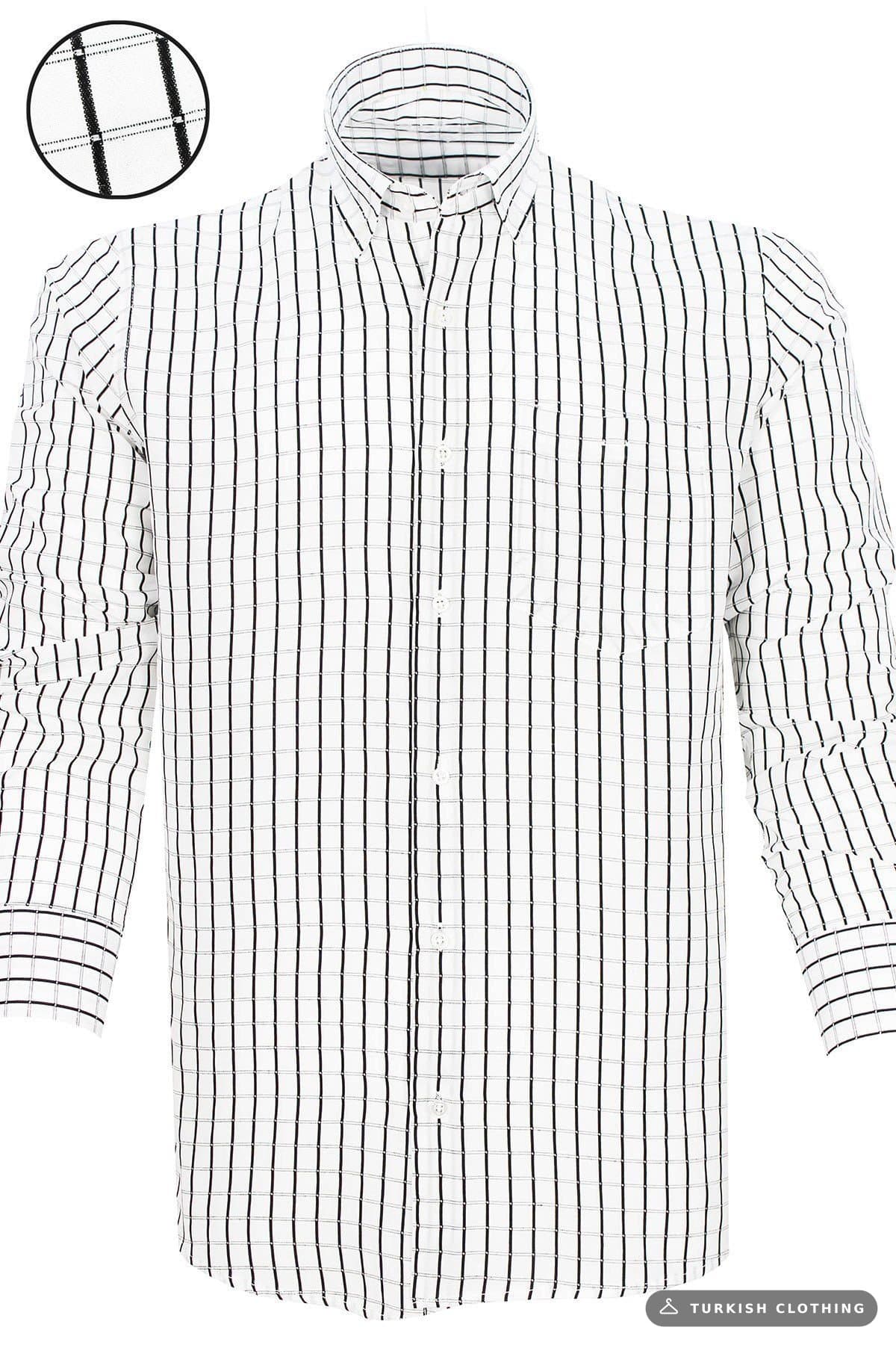 Varetta Men's Black Checkered Long Sleeve Wide Cut Shirt White – wholesale Shirts by Varetta, Turkish clothing manufacturer