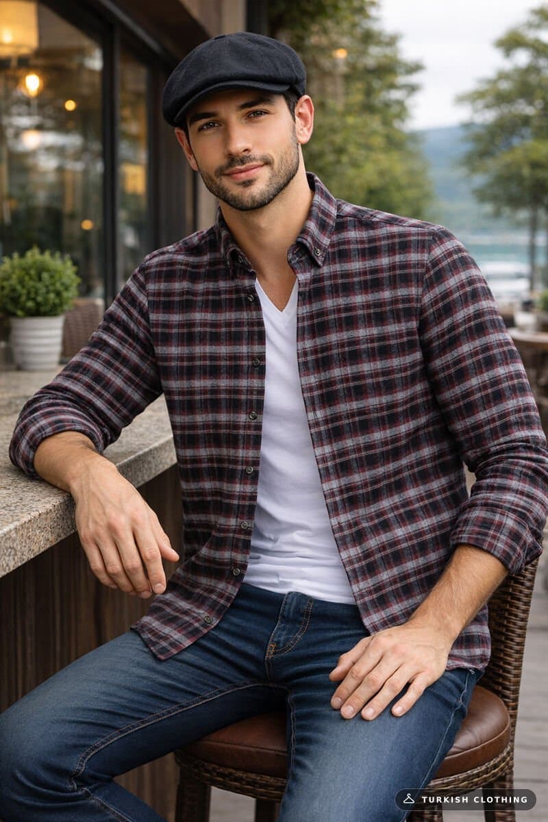 Varetta Men's Black Claret Red Winter Shirt Classic Cut Checked Collar Buttoned – wholesale Shirts by Varetta, Turkish