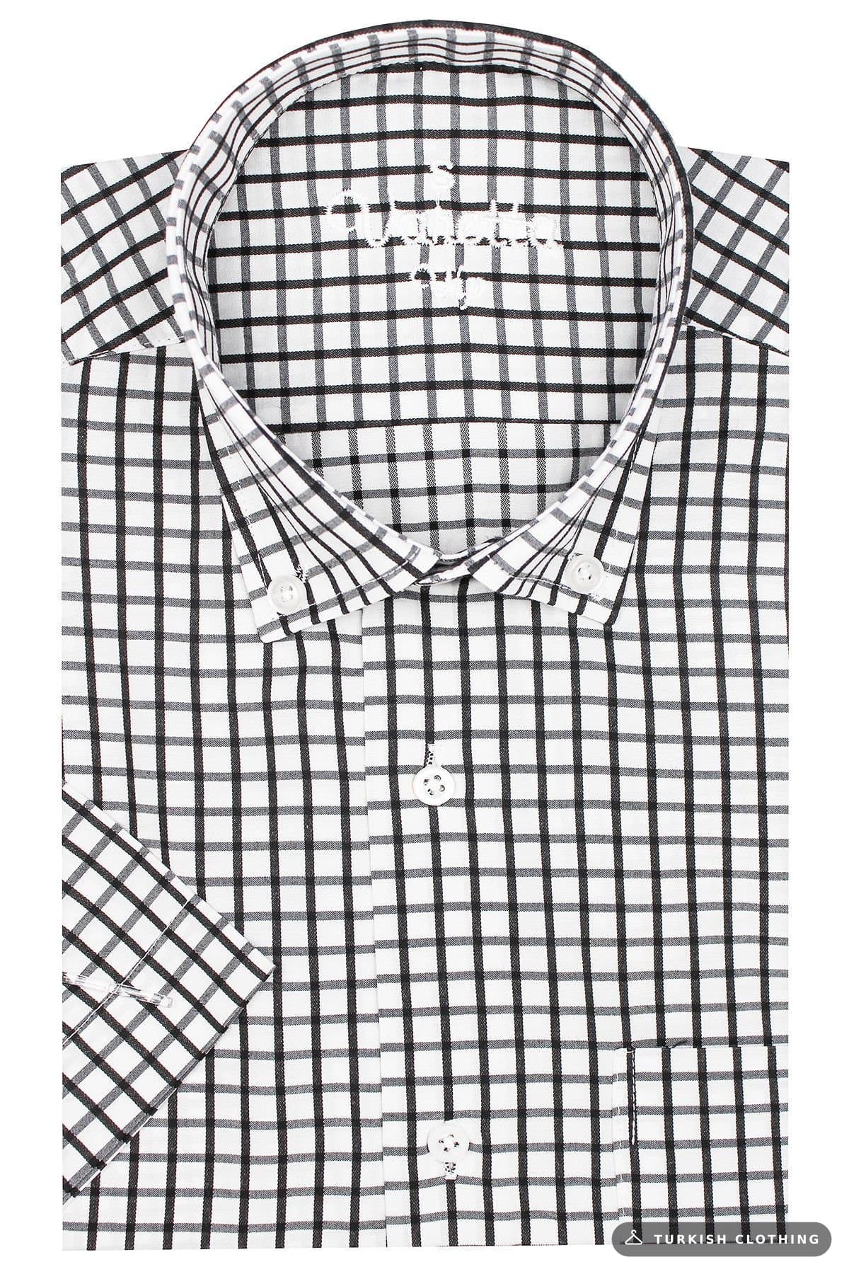Varetta Men's Black Classic Cut Button Collar Checkered Short — Plus Size Cotton Sateen – wholesale Shirts by Varetta,