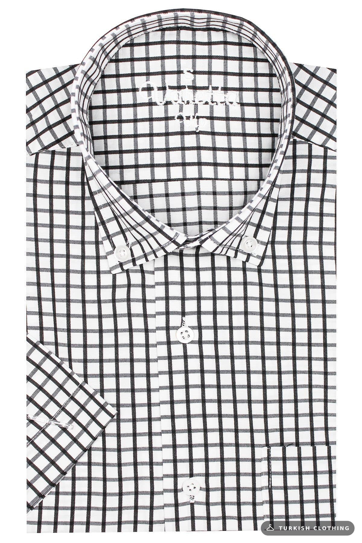 Varetta Men's Black Classic Cut Button Collar Checkered Short Sleeve Shirt – wholesale Shirts by Varetta, Turkish clothing