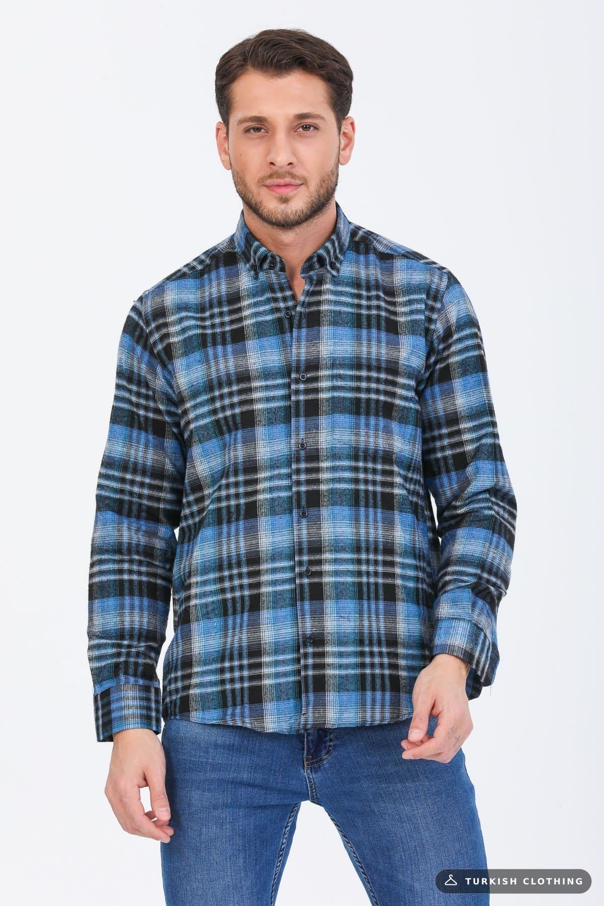 Varetta Men's Black Classic Cut Collar Buttoned Winter Shirt Blue – wholesale Shirts by Varetta, Turkish clothing