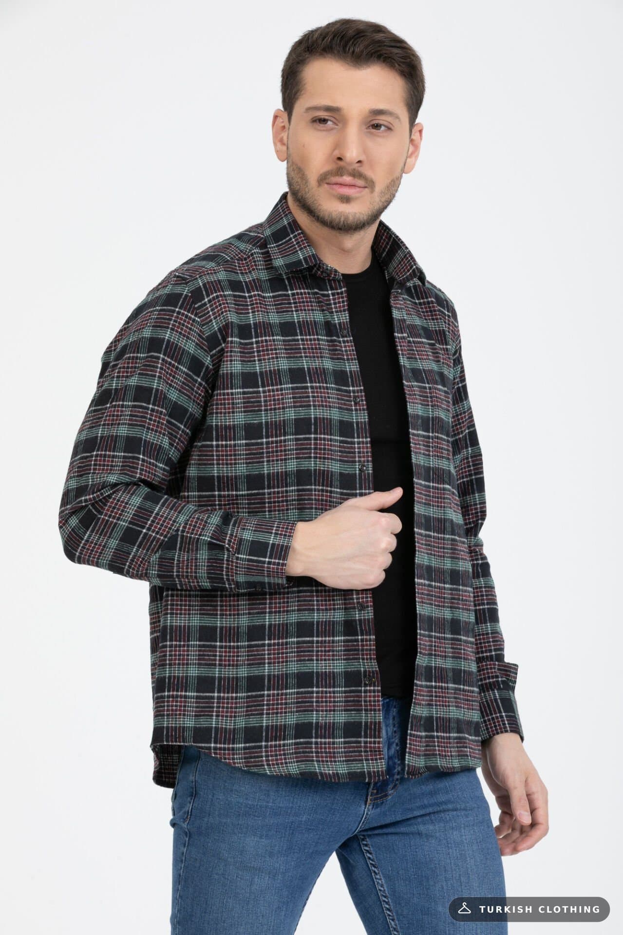 Varetta Men's Black Green Checkered Winter Shirt — Classic Fit Button-Down – wholesale Shirts by Varetta, Turkish clothing