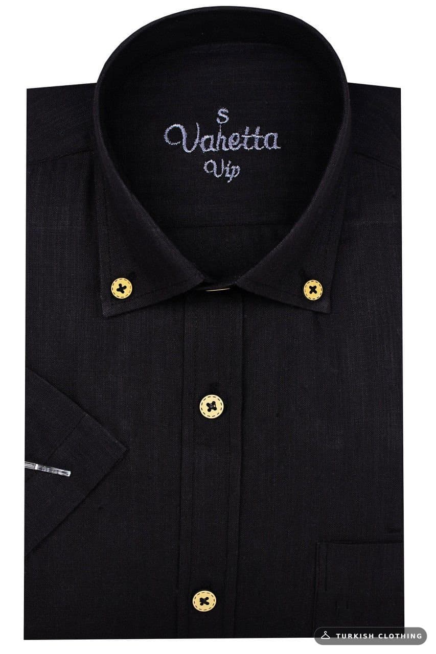 Varetta Men's Black Linen Wide Cut Short Sleeve Shirt – wholesale Shirts by Varetta, Turkish clothing manufacturer
