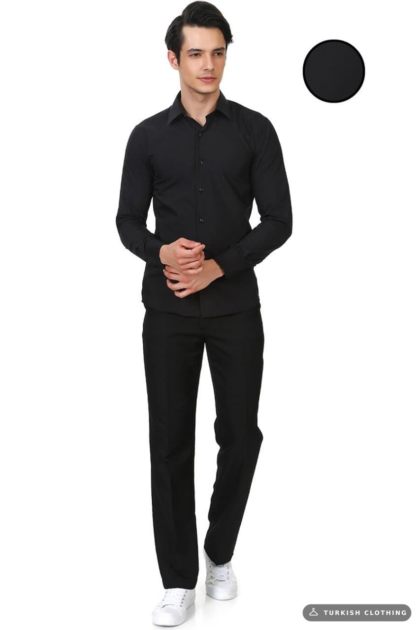 Varetta Men's Black Plain Slim Fit Long Sleeve Shirt – wholesale Shirts by Varetta, Turkish clothing manufacturer