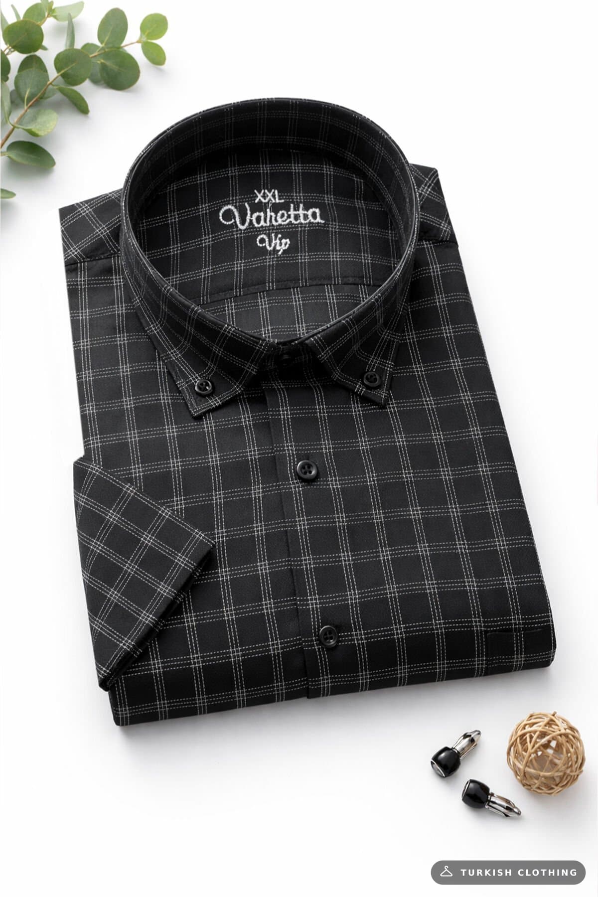 Varetta Men's Black Shirt Short Sleeve Large Size Collar Buttoned Pocket Summer – wholesale Shirts by Varetta, Turkish