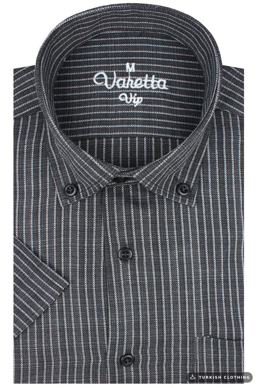 Varetta Men's Black Short Sleeve Classic Cut Collar Buttoned Pocket Shirt – wholesale Shirts by Varetta, Turkish clothing