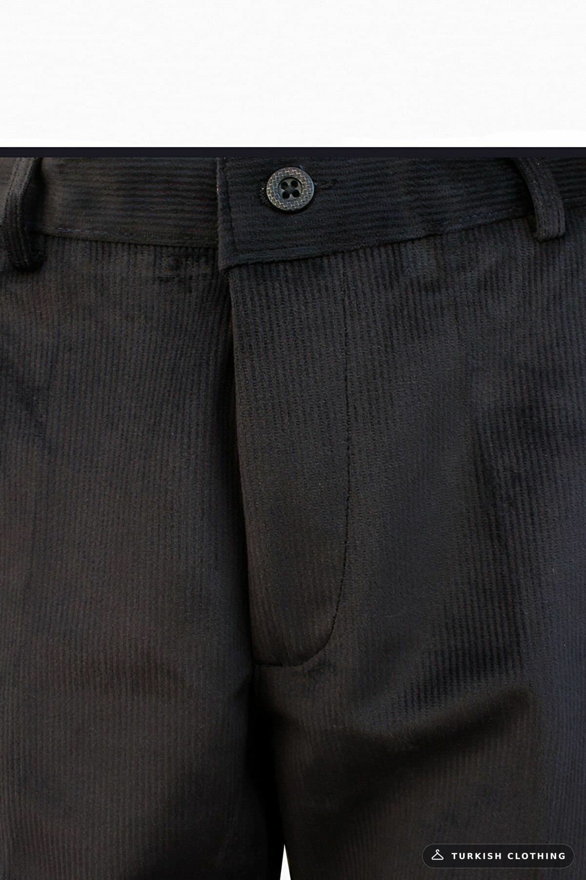 Varetta Men's Black Winter Classic Cut Velvet Trousers with Wool Fleece Inside