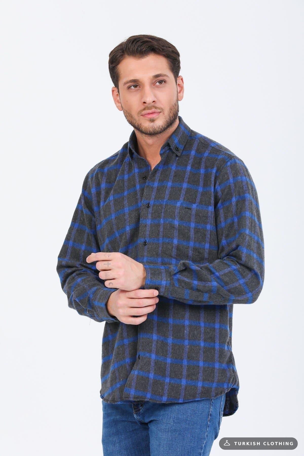 Varetta Men's Black Winter Shirt Checked Classic Cut Collar Buttoned – wholesale Shirts by Varetta, Turkish clothing