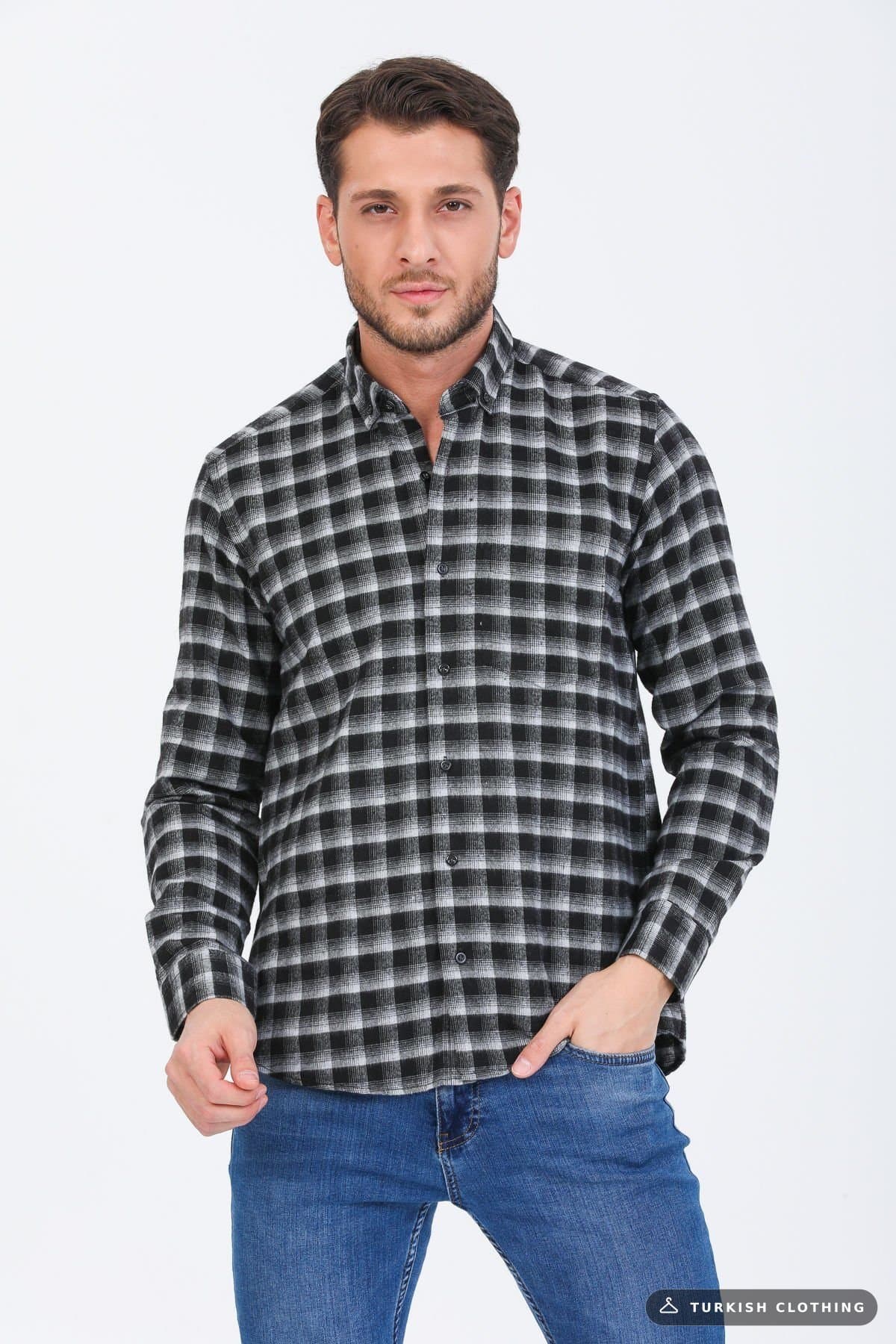 Varetta Men's Black Winter Shirt Checked Classic Cut Collar Buttoned — Button-Down – wholesale Shirts by Varetta, Turkish