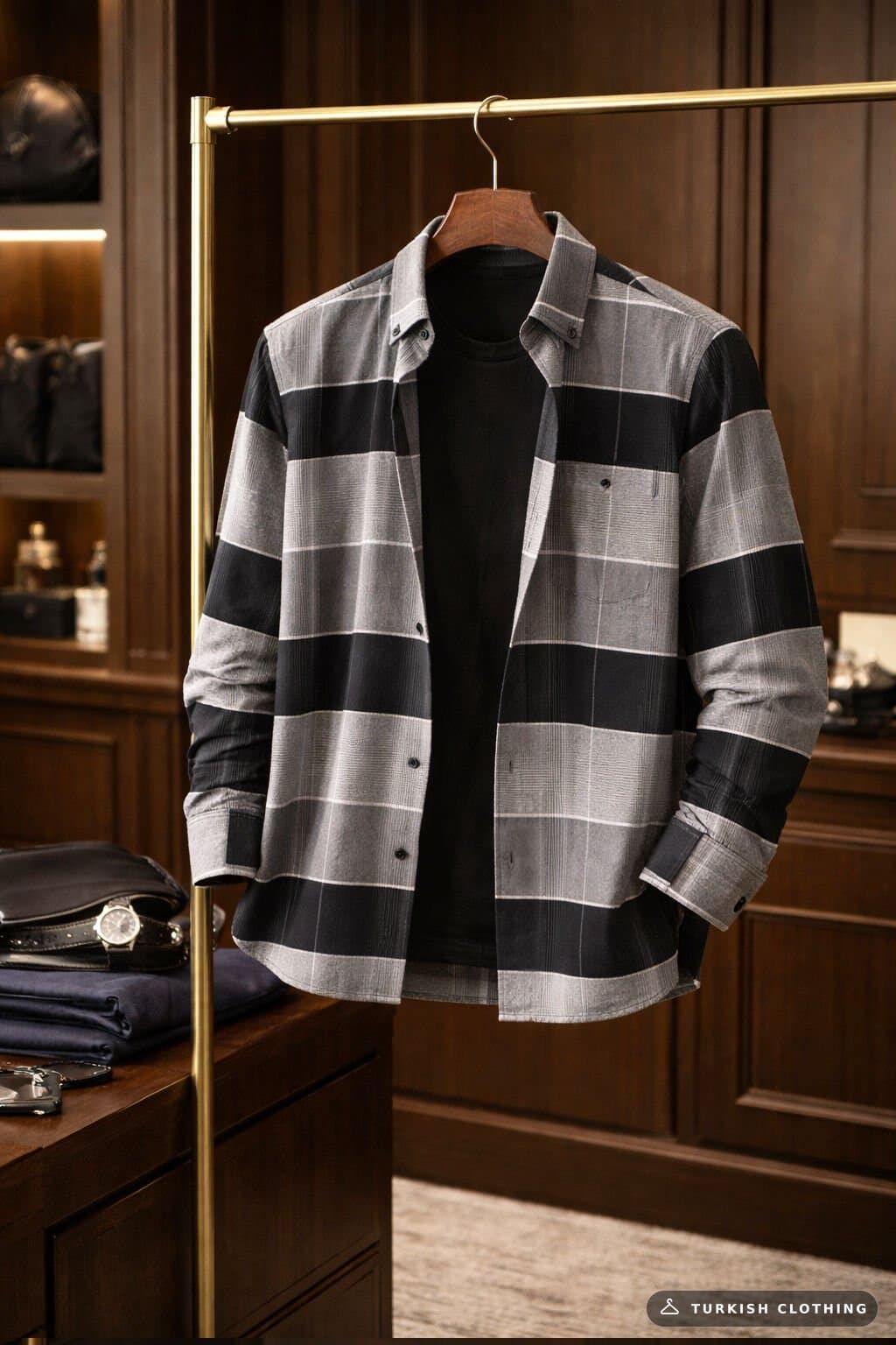 Varetta Men's Black Winter Shirt Checkered Pocket Wide Cut – wholesale Shirts by Varetta, Turkish clothing manufacturer