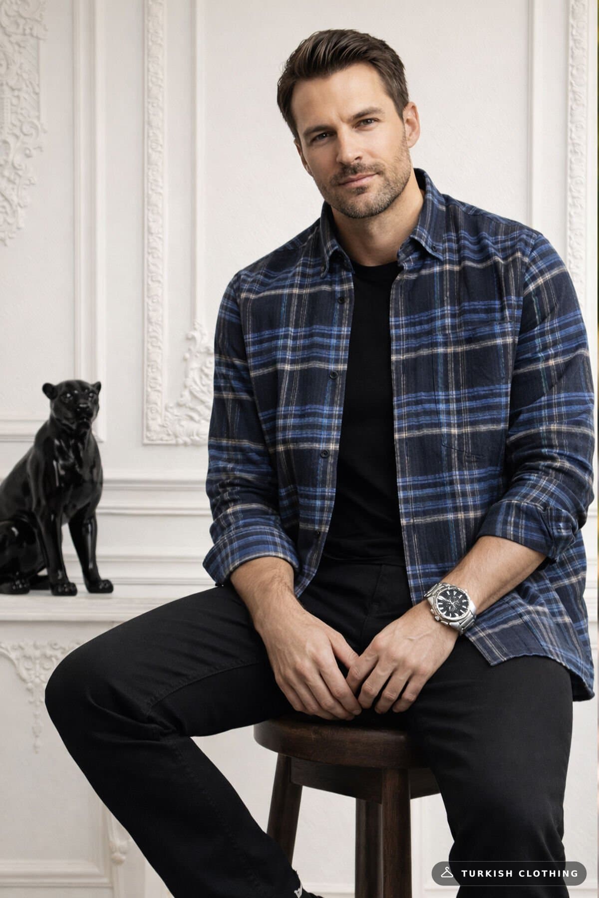 Varetta Men's Black Winter Shirt with Classic Cut Collar Buttons – wholesale Shirts by Varetta, Turkish clothing manufacturer