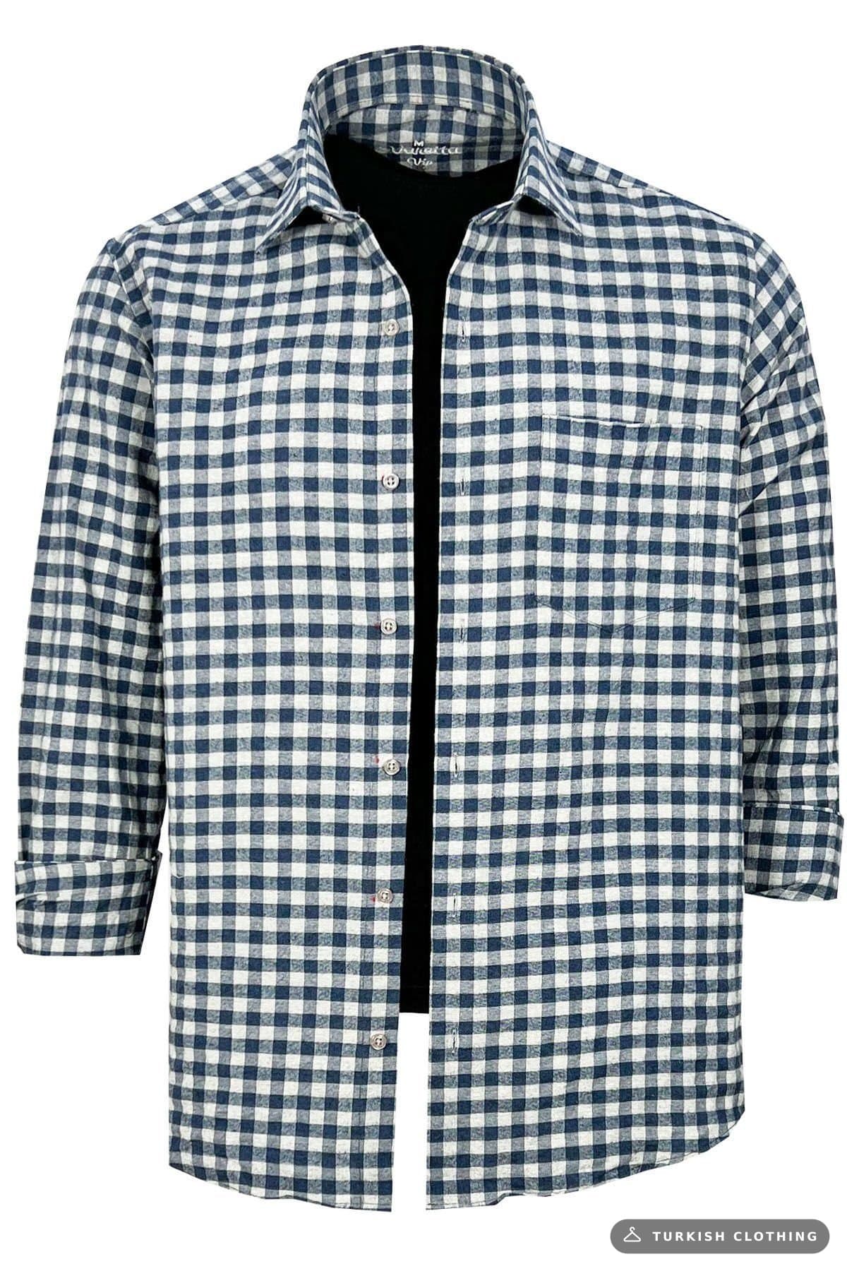 Varetta Men's Blue Checkered Classic Cut Collar Buttoned Winter Shirt – wholesale Shirts by Varetta, Turkish clothing