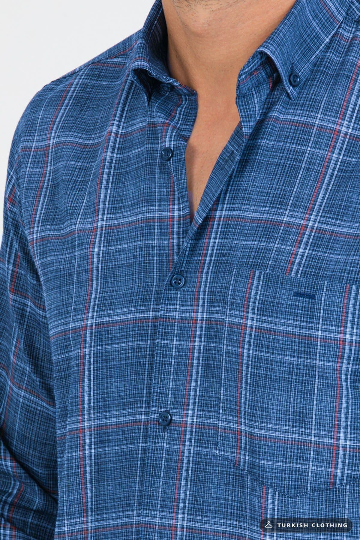 Varetta Men's Blue Checkered Sleeve Classic Cut Collar Buttoned — Checked Button-Down – wholesale Shirts by Varetta, Turkish
