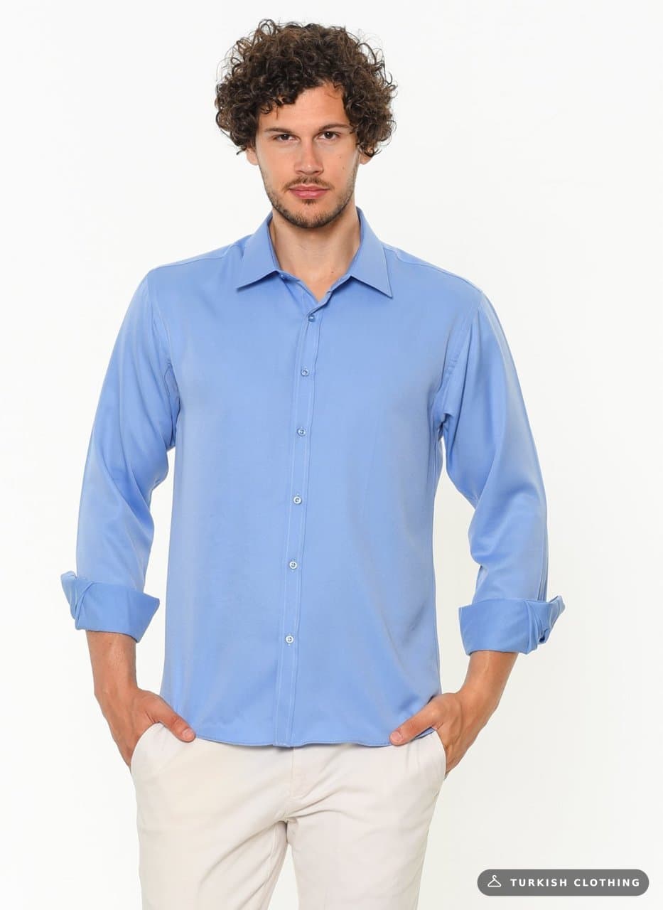 Varetta Men's Blue Classic Cut Long Sleeve Single Pocket Shirt (2) – wholesale Shirts by Varetta, Turkish clothing