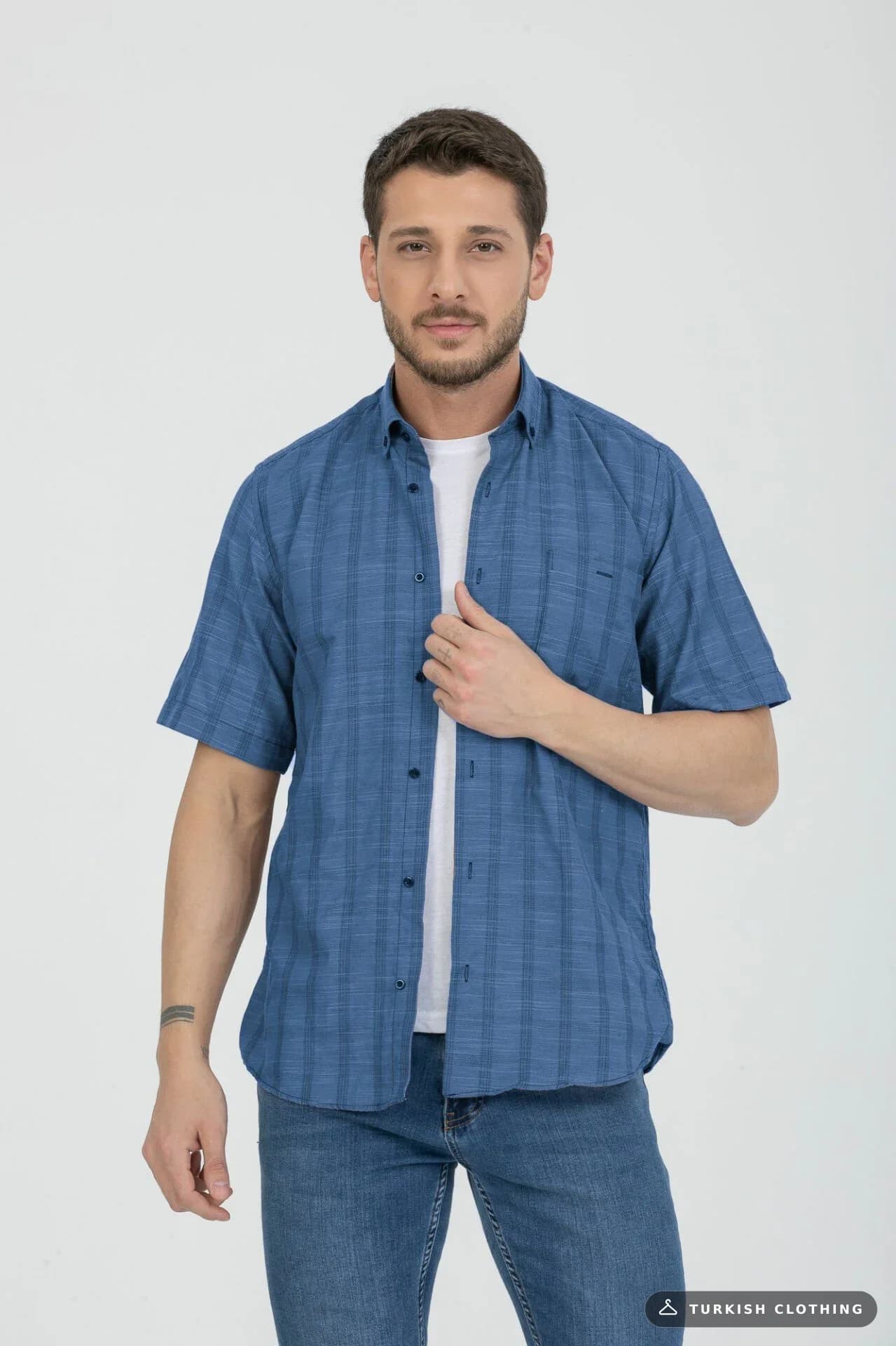 Varetta Men's Blue Cotton Pocket Summer Short Sleeve Shirt — Plus Size Button-Down (2)
