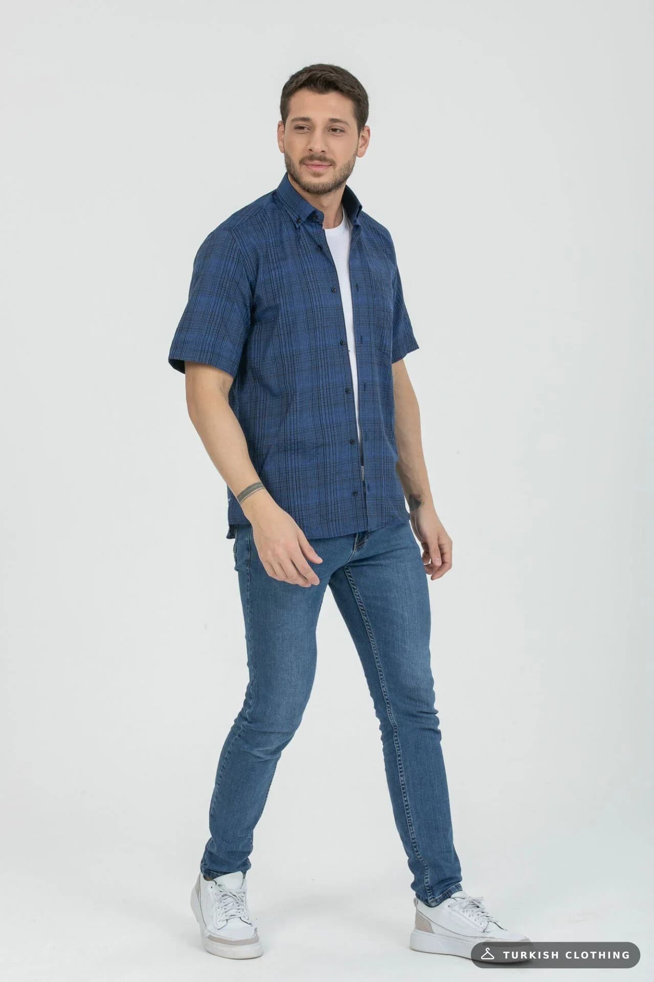 Varetta Men's Blue Cotton Pocket Summer Short Sleeve Shirt — Plus Size Button-Down