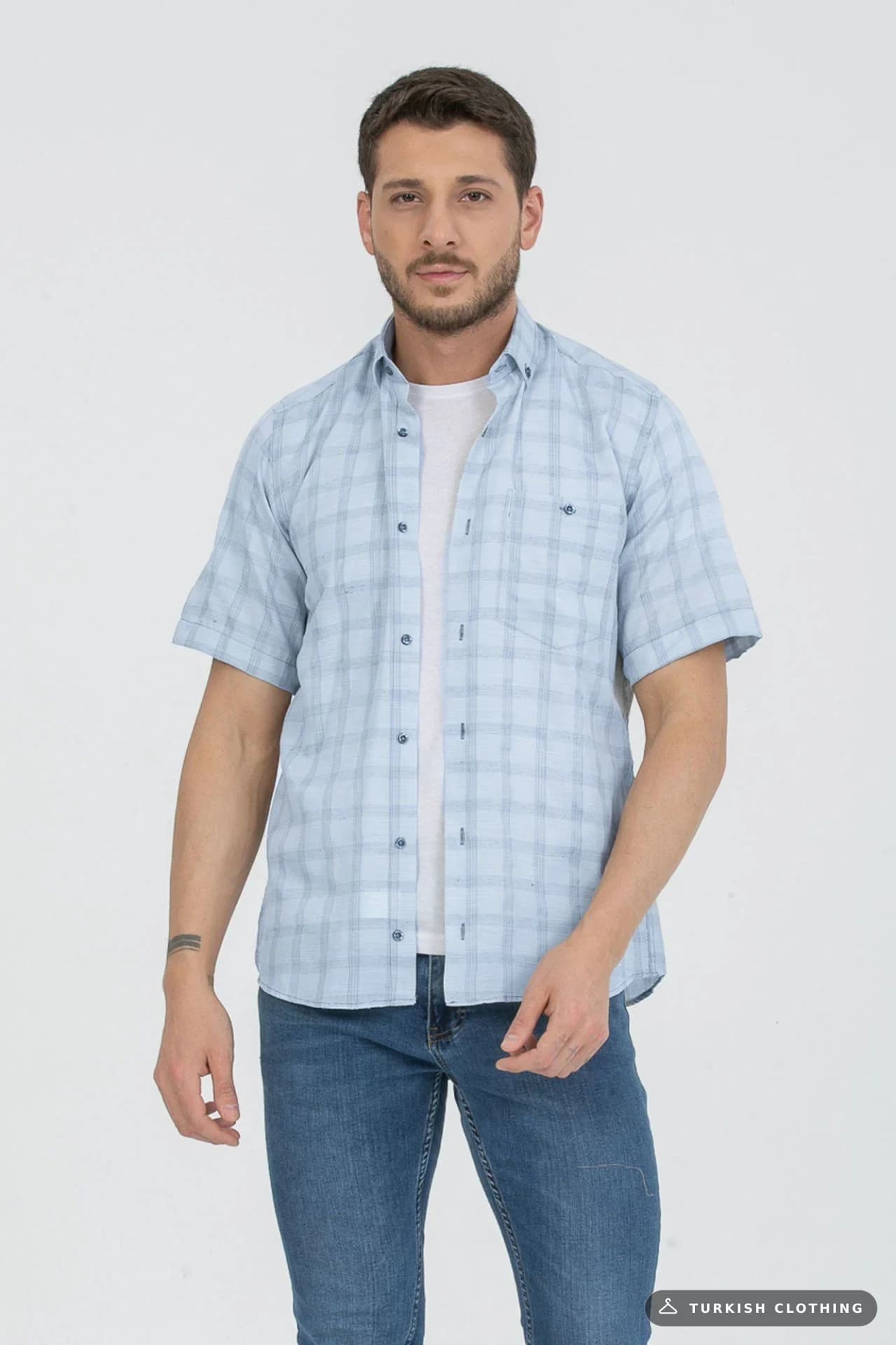 Varetta Men's Blue Cotton Pocket Summer Short Sleeve Shirt — Plus Size Button-Down (4)