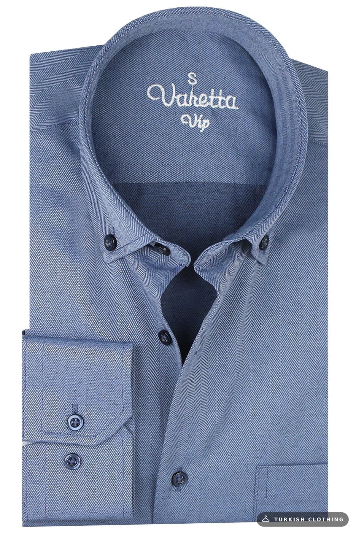 Varetta Men's Blue Half Winter Wide Cut Pocket Shirt – wholesale Shirts by Varetta, Turkish clothing manufacturer