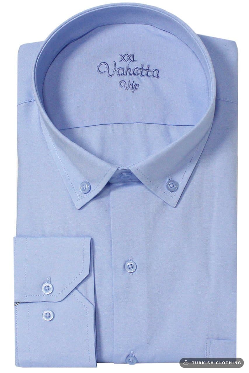 Varetta Men's Blue Large Size Collar Buttoned Long Sleeve Plain Shirt – wholesale Shirts by Varetta, Turkish clothing
