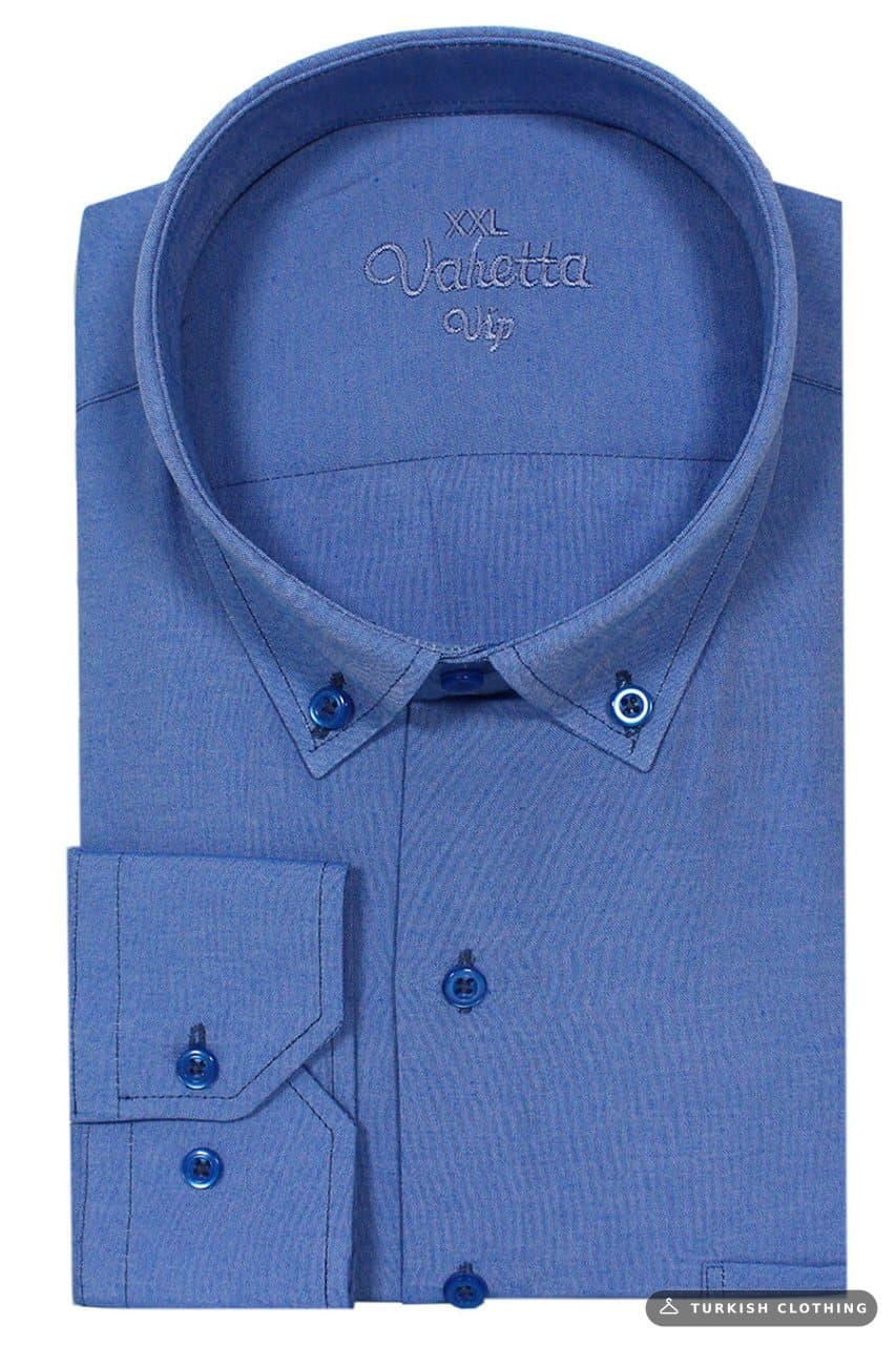 Varetta Men's Blue Large Size Collar Buttoned Long Sleeve Shirt – wholesale Shirts by Varetta, Turkish clothing manufacturer
