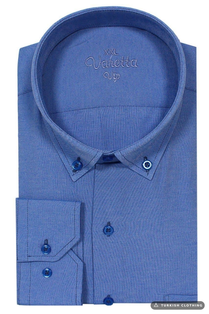 Varetta Men's Blue Large Size Collar Buttoned Long Sleeve Shirt Dark – wholesale Shirts by Varetta, Turkish clothing