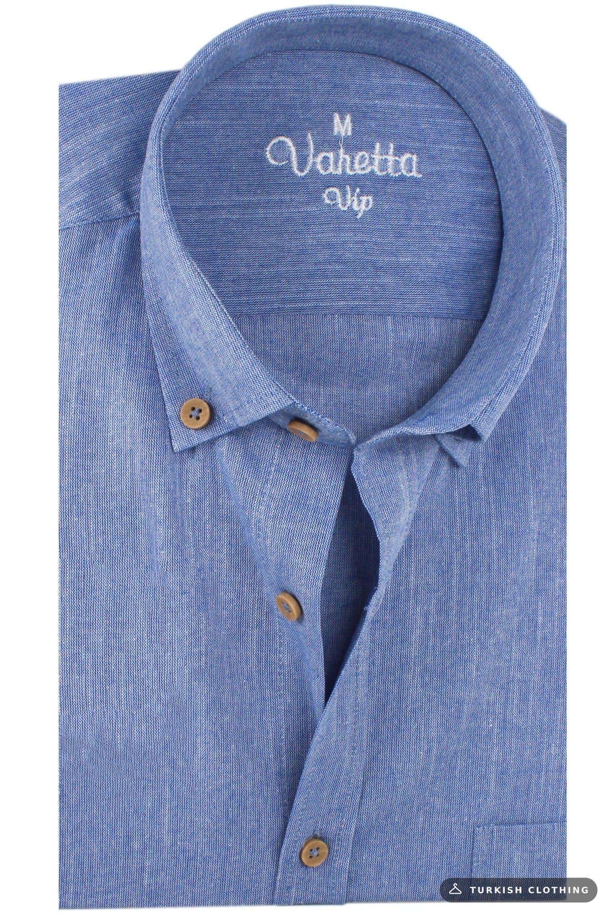 Varetta Men's Blue Linen Shirt | 100% Cotton, Long Sleeve, Wide Cut, Single — Relaxed (2) – wholesale Shirts by Varetta,