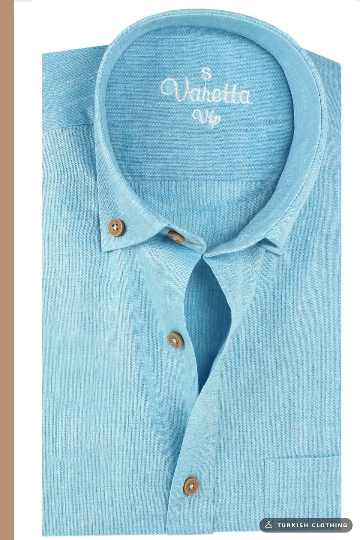 Varetta Men's Blue Linen Shirt | 100% Cotton, Long Sleeve, Wide Cut, Single — Relaxed (3) – wholesale Shirts by Varetta,
