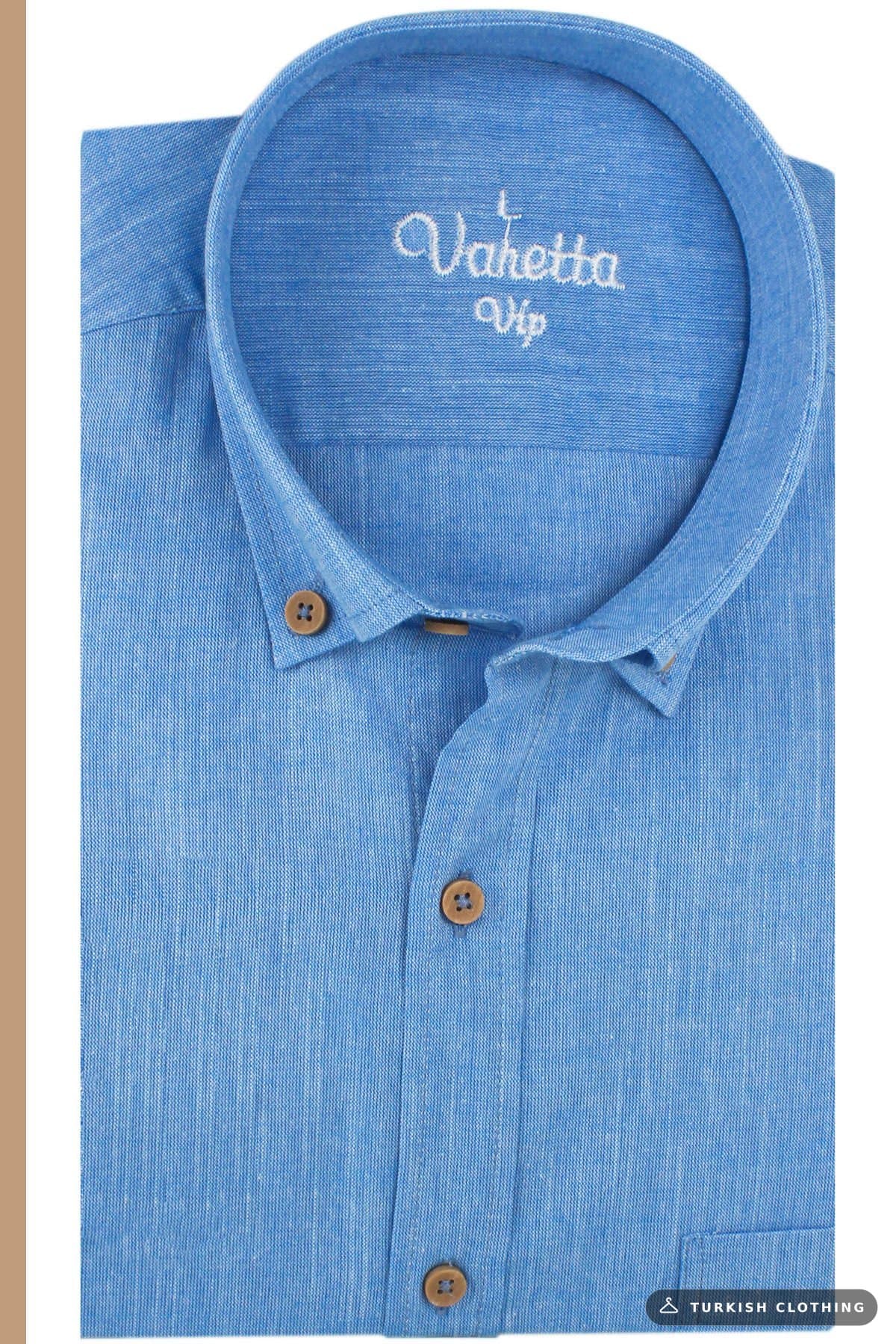 Varetta Men's Blue Linen Shirt | 100% Cotton, Long Sleeve, Wide Cut, Single — Relaxed Fit – wholesale Shirts by Varetta,