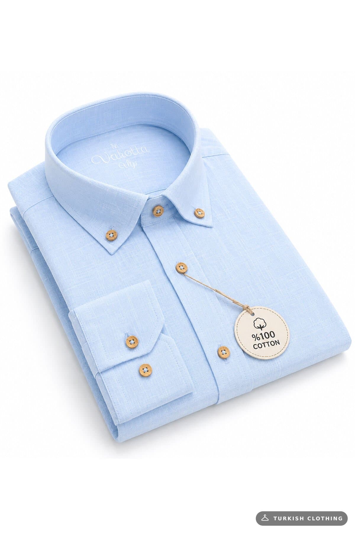 Varetta Men's Blue Linen Shirt Long Sleeve, Wide Cut, Single Pocket – wholesale Shirts by Varetta, Turkish clothing