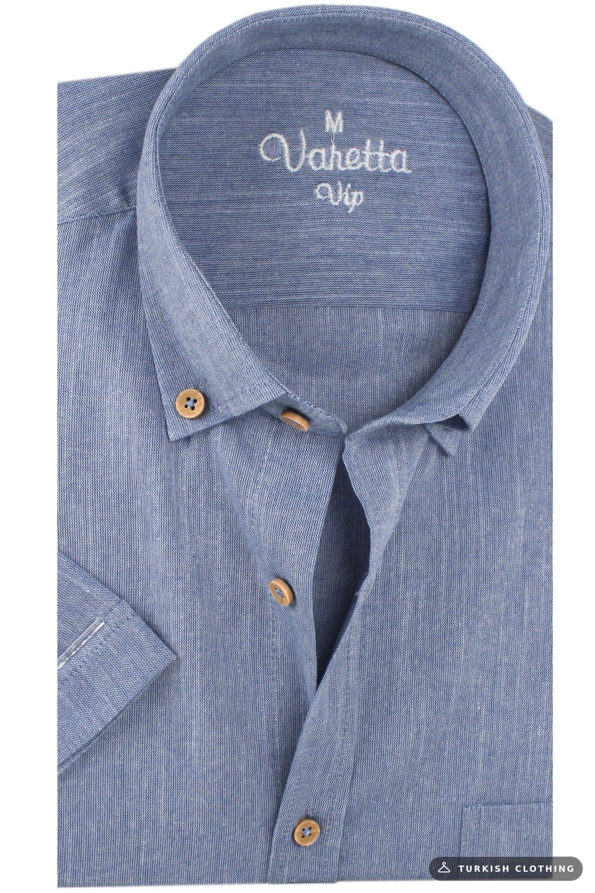 Varetta Men's Blue Linen Short Sleeve Shirt with Pockets — Pocket – wholesale Shirts by Varetta, Turkish clothing