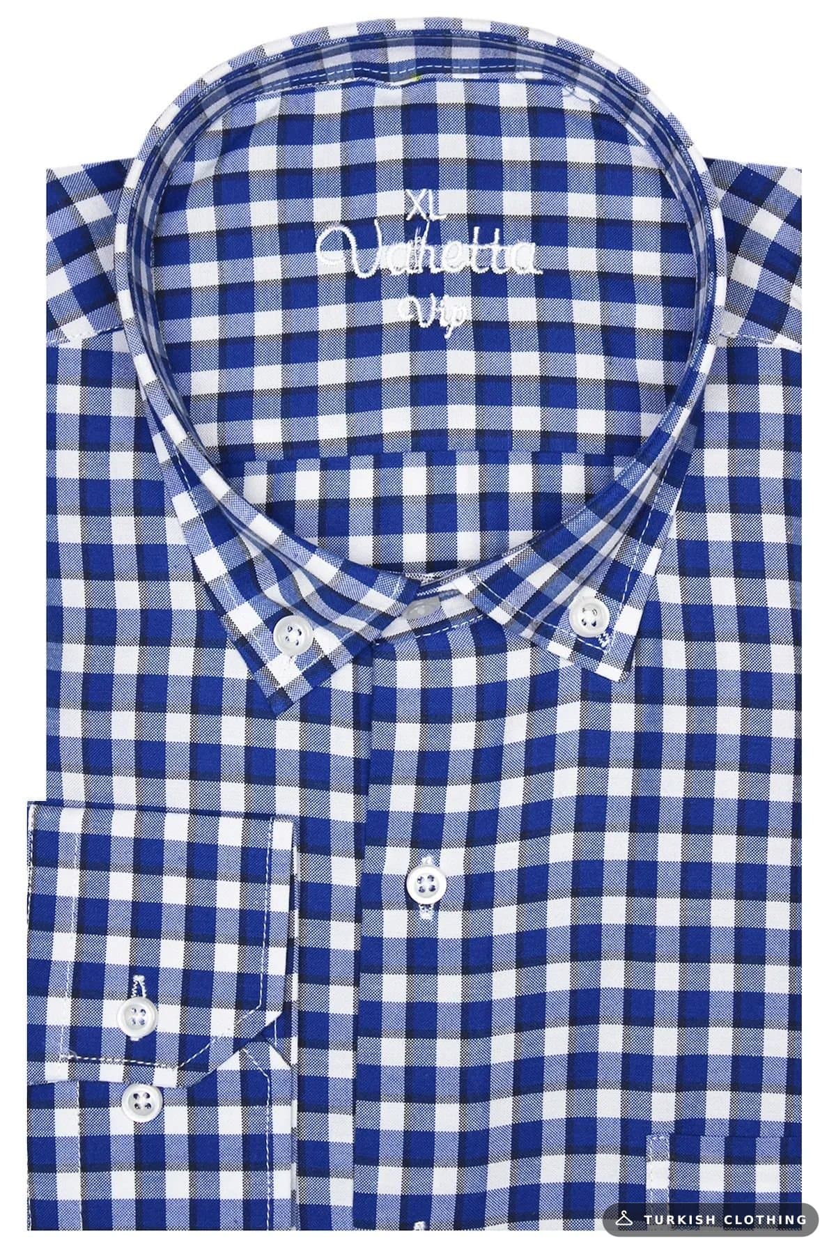 Varetta Men's Blue Long Sleeve Checked Classic Cut Collar Buttoned Shirt – wholesale Shirts by Varetta, Turkish clothing