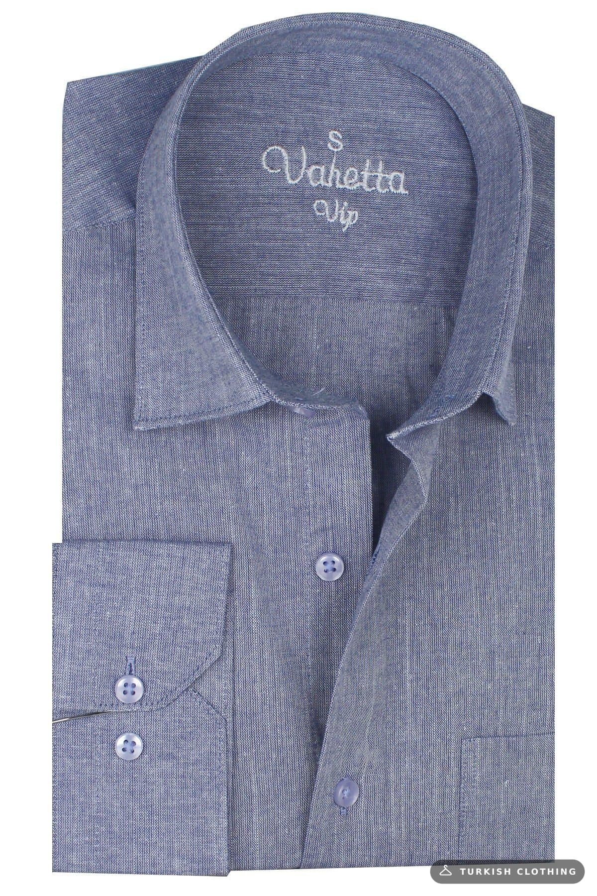 Varetta Men's Blue Long Sleeve Linen Effect Pocket Cotton Shirt (5) – wholesale Shirts by Varetta, Turkish clothing