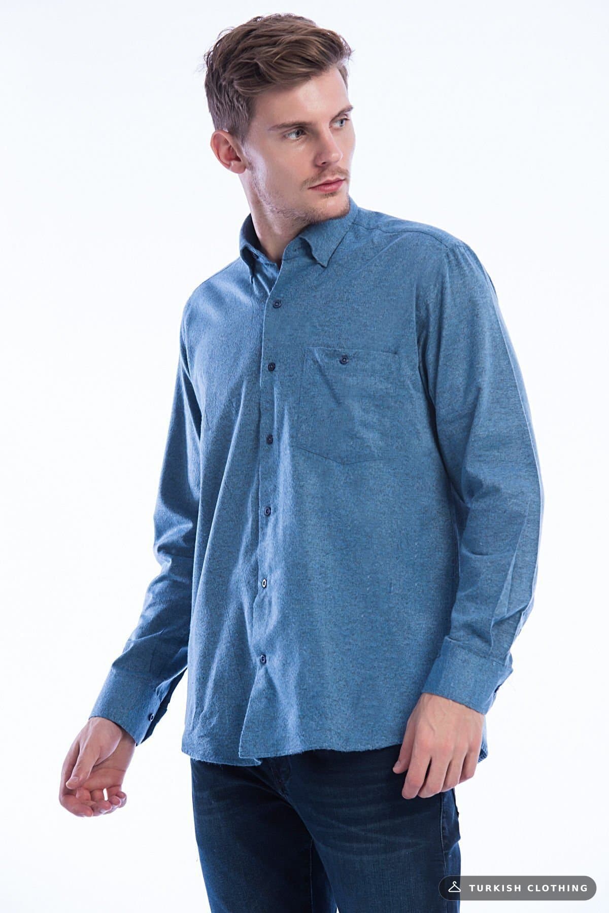 Varetta Men's Blue Long Sleeve Single Pocket Solid Color Winter Shirt – wholesale Shirts by Varetta, Turkish clothing