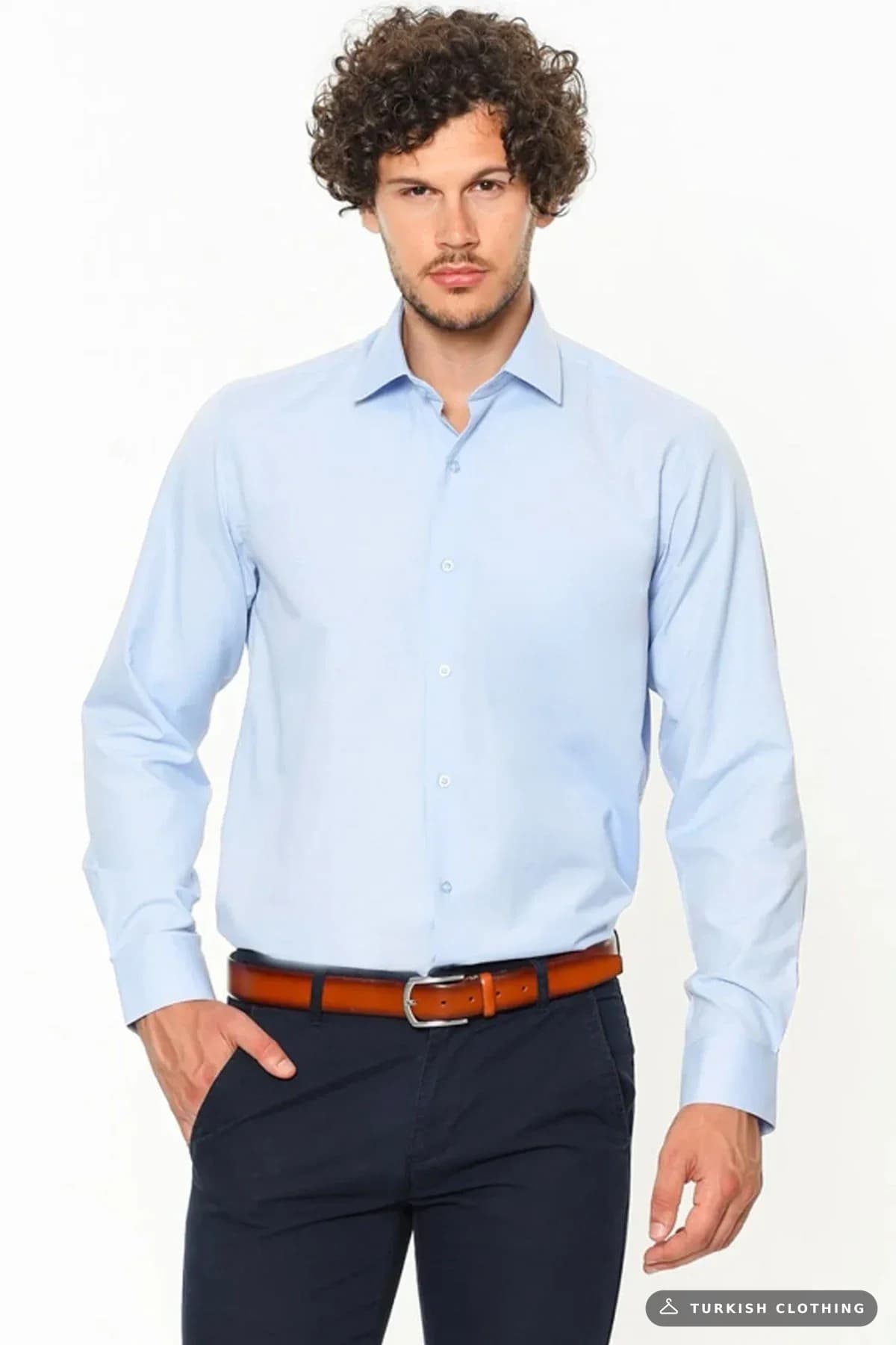 Varetta Men's Blue Plain No Pocket Wide Cut Long Sleeve Shirt