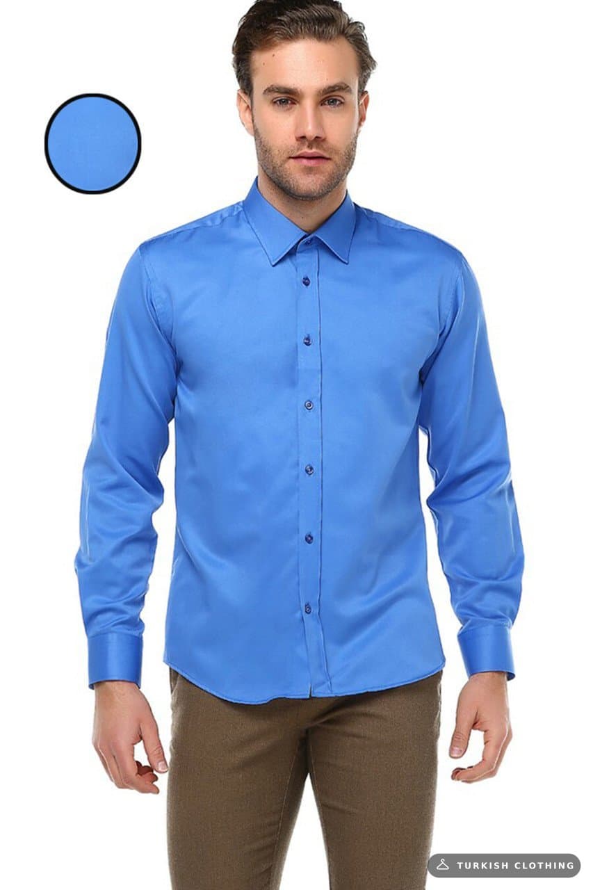 Varetta Men's Blue Plain Slim Fit Long Sleeve Shirt – wholesale Shirts by Varetta, Turkish clothing manufacturer