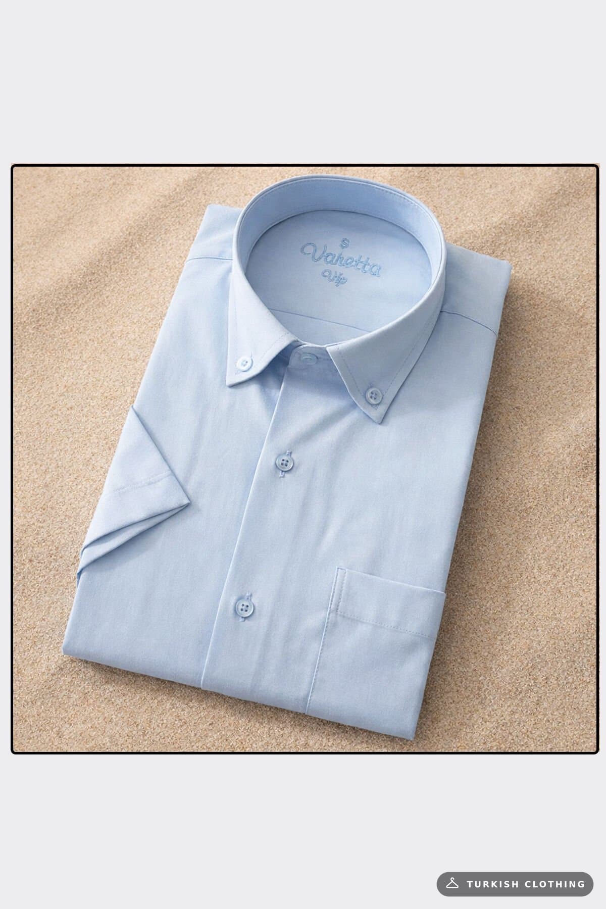 Varetta Men's Blue Short Sleeve Classic Cut Collar Buttoned Cotton Satin Shirt – wholesale Shirts by Varetta, Turkish