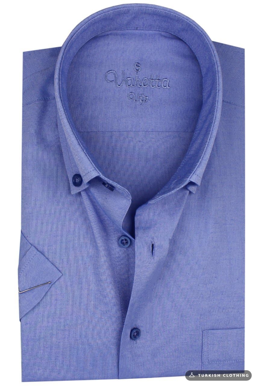 Varetta Men's Blue Short Sleeve Classic Cut Cotton Satin Shirt – wholesale Shirts by Varetta, Turkish clothing manufacturer