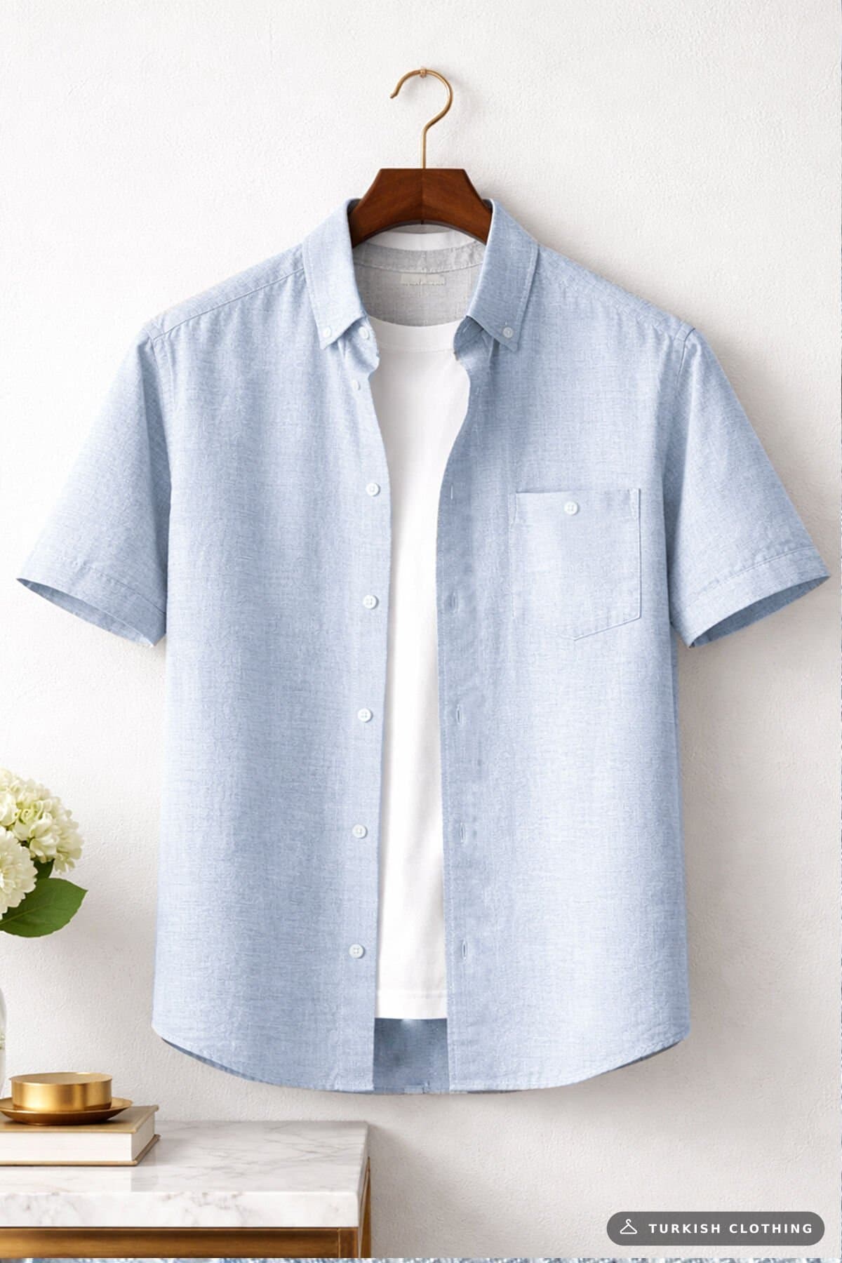 Varetta Men's Blue Short Sleeve Shirt Large Size Collar Buttoned – wholesale Shirts by Varetta, Turkish clothing manufacturer