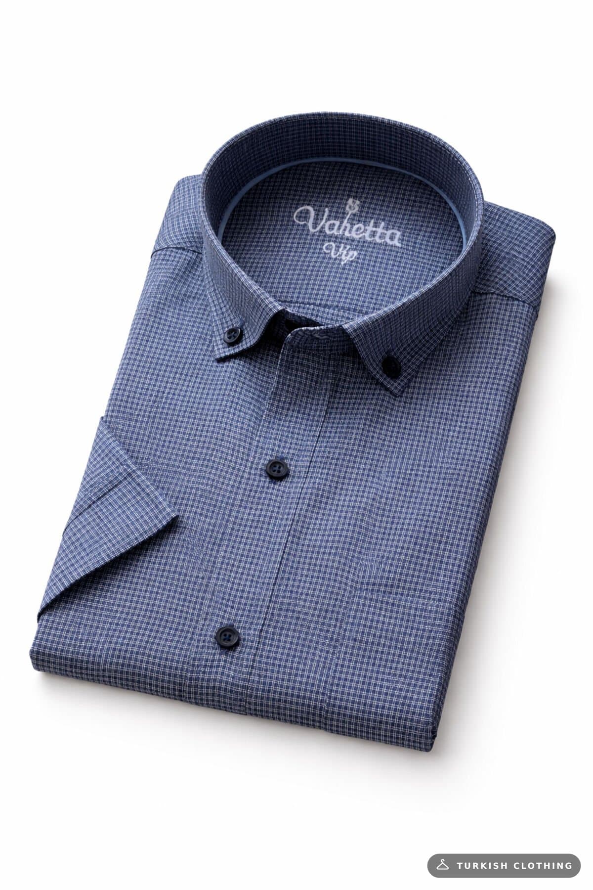 Varetta Men's Blue Short Sleeve Wide Cut Cotton Shirt with Pockets – wholesale Shirts by Varetta, Turkish clothing