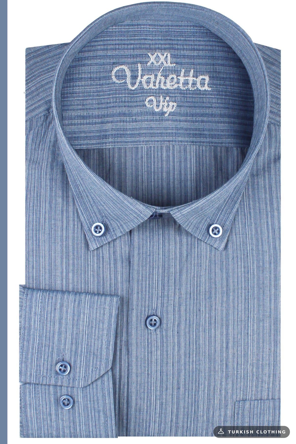 Varetta Men's Blue Striped Long Sleeve Pocketed Wide Cut Plus Size — Pocket Relaxed Fit – wholesale Shirts by Varetta,