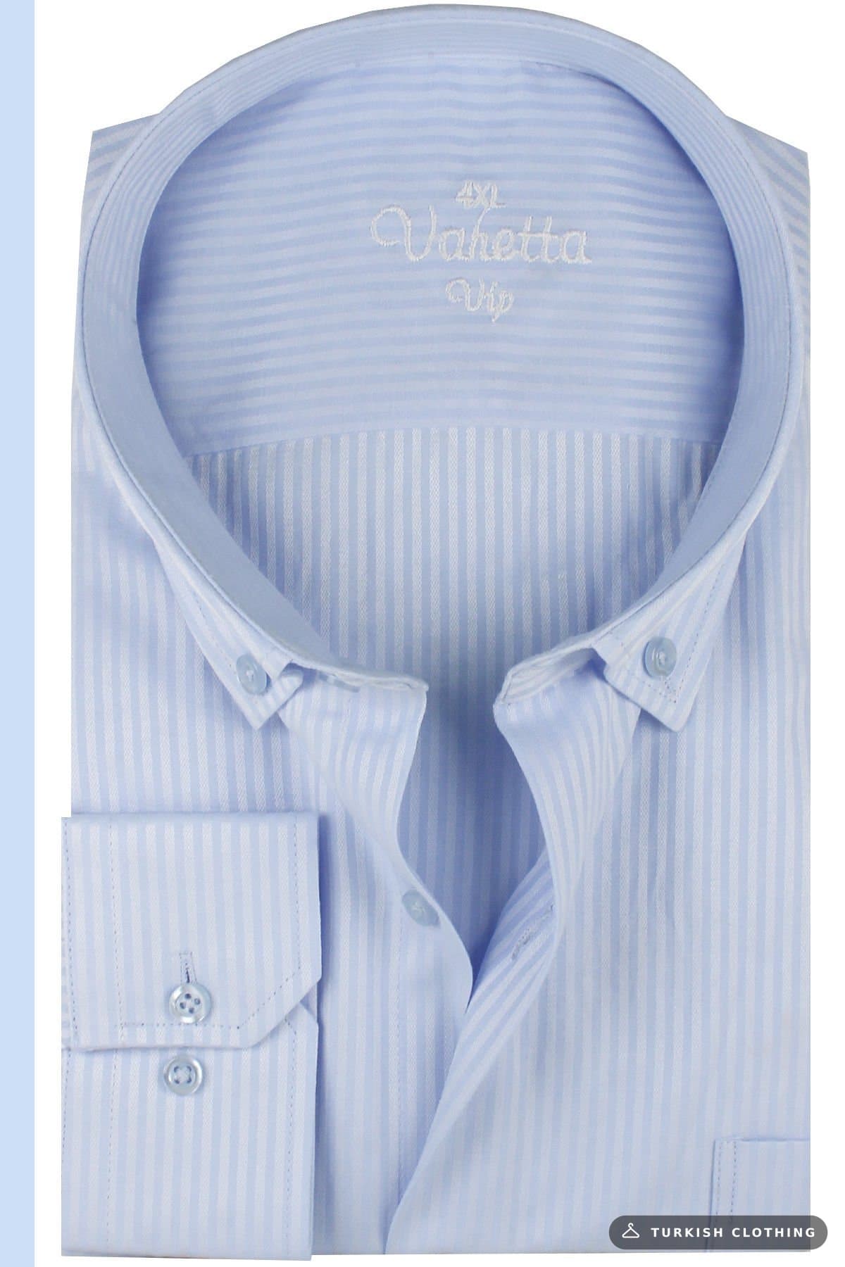Varetta Men's Blue Striped Long Sleeve Pocketed Wide Cut Plus Size Shirt – wholesale Shirts by Varetta, Turkish clothing