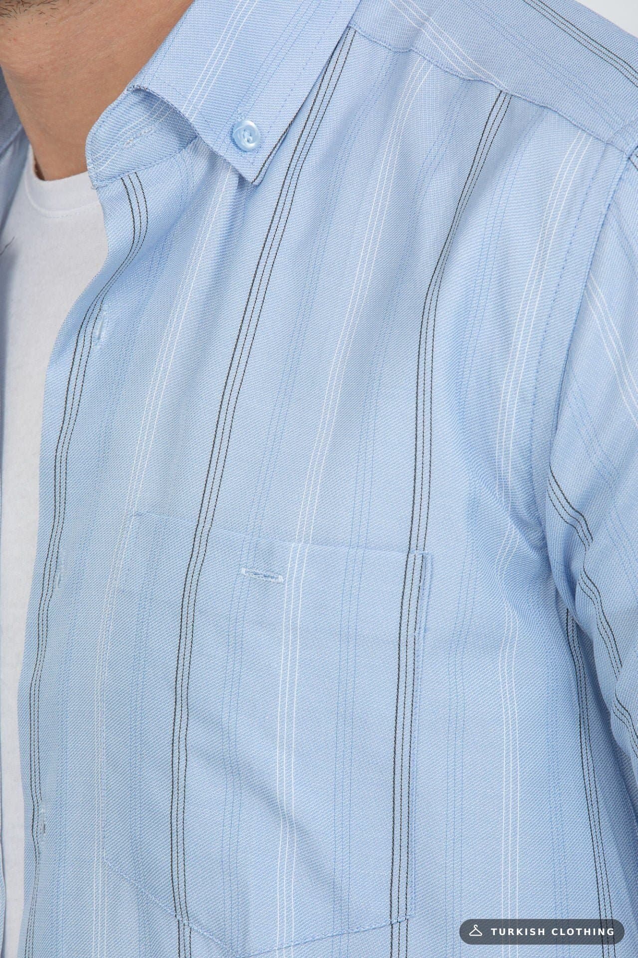 Varetta Men's Blue Striped Pocket Summer Short Sleeve Shirt – wholesale Shirts by Varetta, Turkish clothing manufacturer