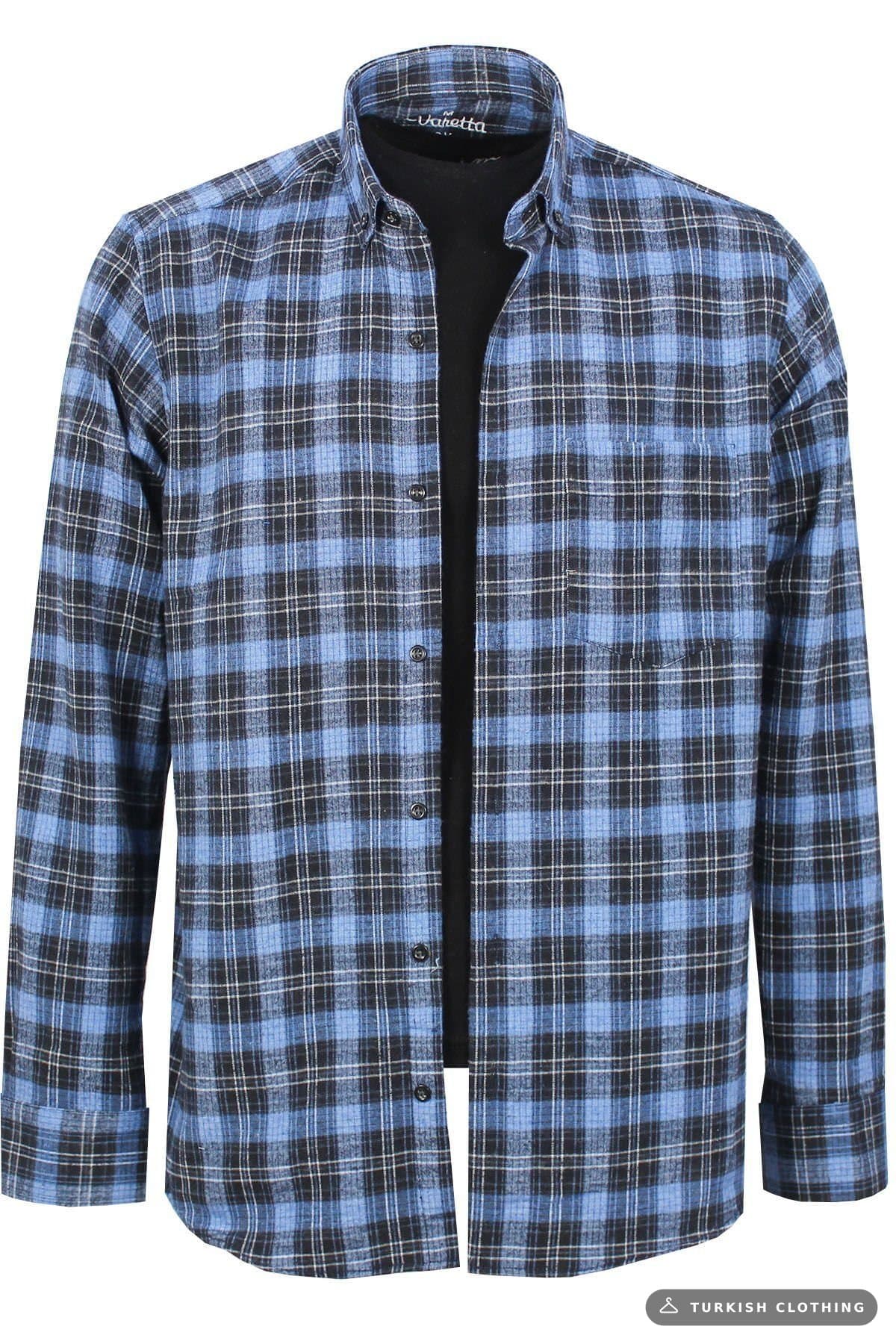 Varetta Men's Blue Winter Checkered Classic Cut Collar Buttoned Shirt – wholesale Shirts by Varetta, Turkish clothing