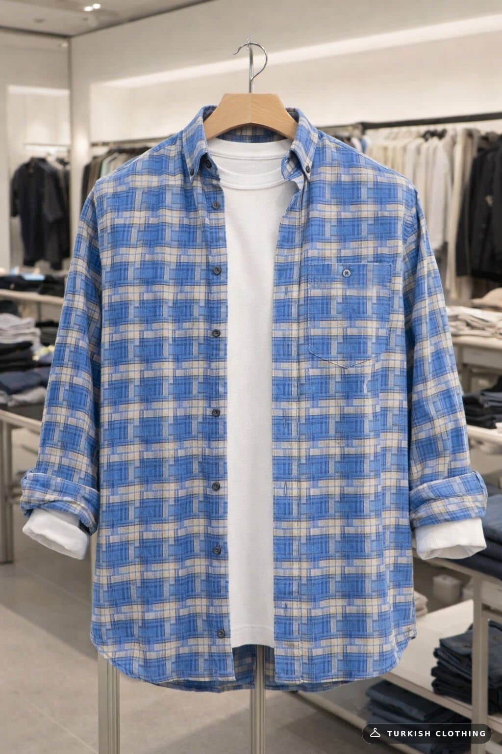 Varetta Men's Blue Winter Checkered Woolen Pocket Wide Cut Shirt — Checked Relaxed Fit – wholesale Shirts by Varetta,
