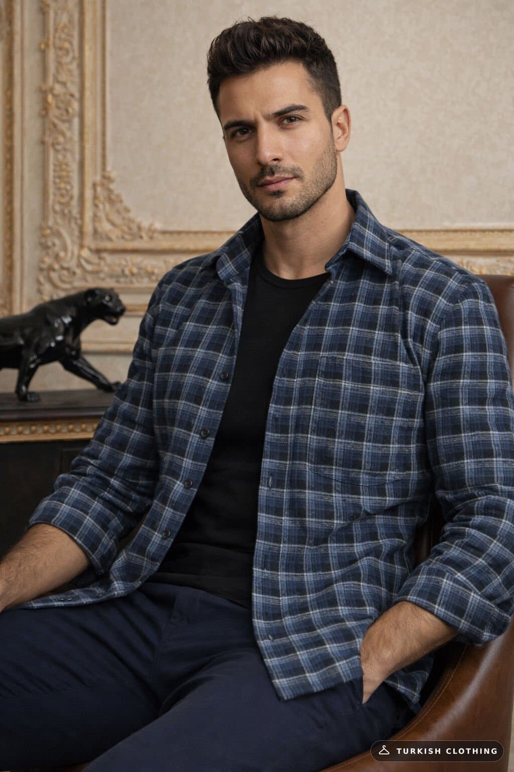 Varetta Men's Blue Winter Shirt Checked Collar Buttoned – wholesale Shirts by Varetta, Turkish clothing manufacturer