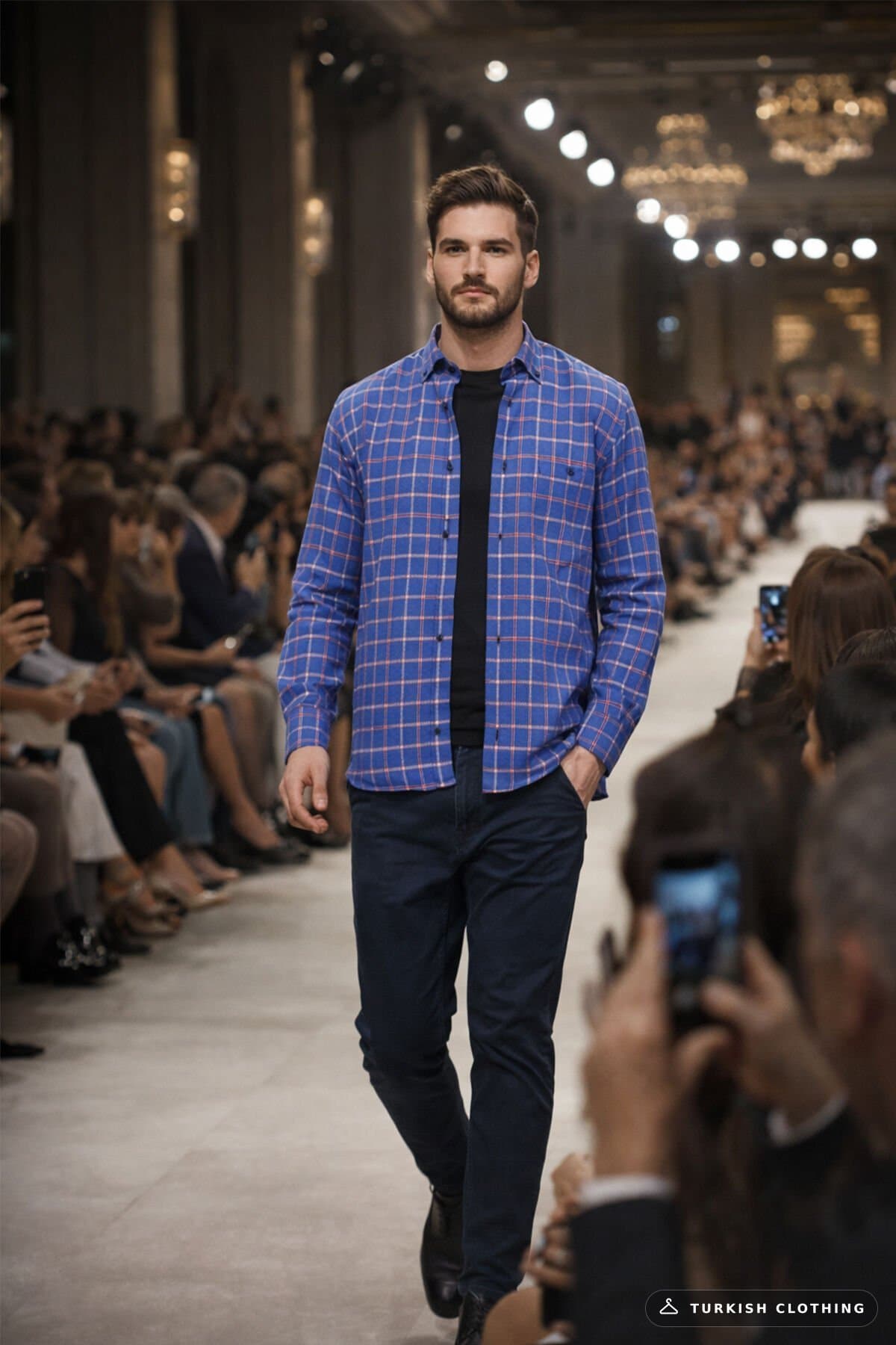 Varetta Men's Blue Winter Shirt Checkered Woolen Wide Cut with Pockets – wholesale Shirts by Varetta, Turkish clothing