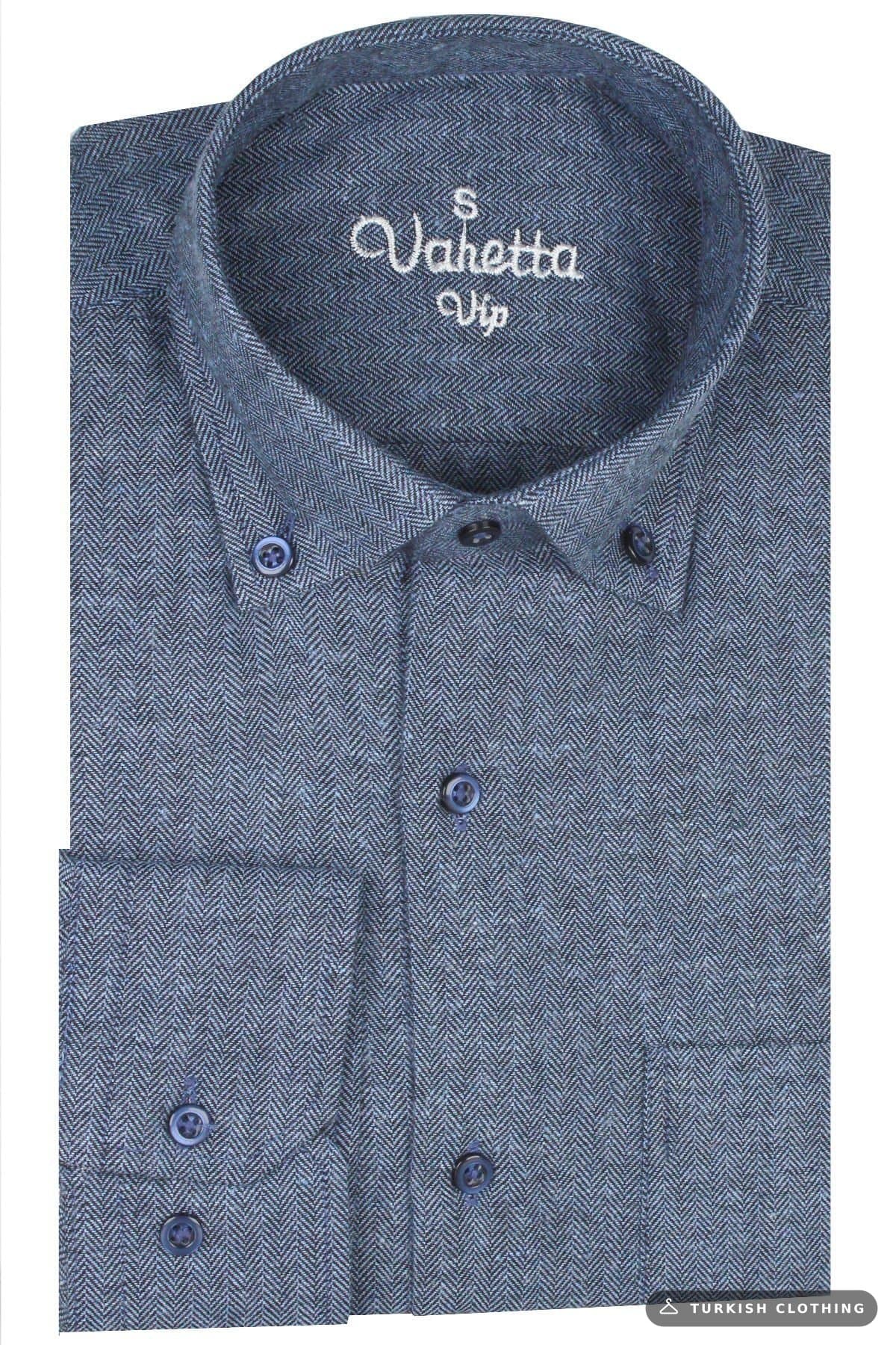Varetta Men's Blue Winter Wide Cut Pocket Shirt — Relaxed Fit – wholesale Shirts by Varetta, Turkish clothing manufacturer