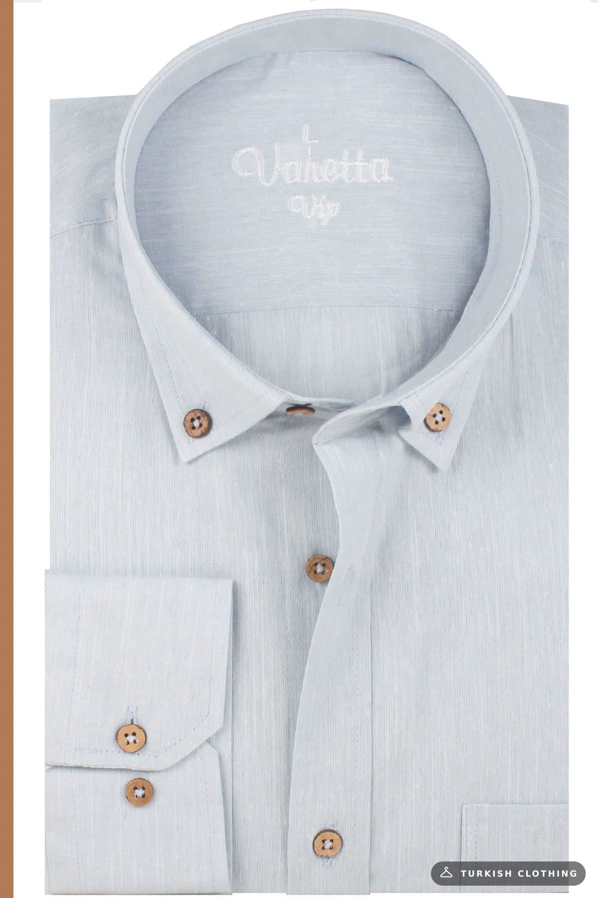 Varetta Men's Bluish Gray Linen Shirt | 100% Cotton, Long Sleeve, Wide Cut, Single Pocket – wholesale Shirts by Varetta,