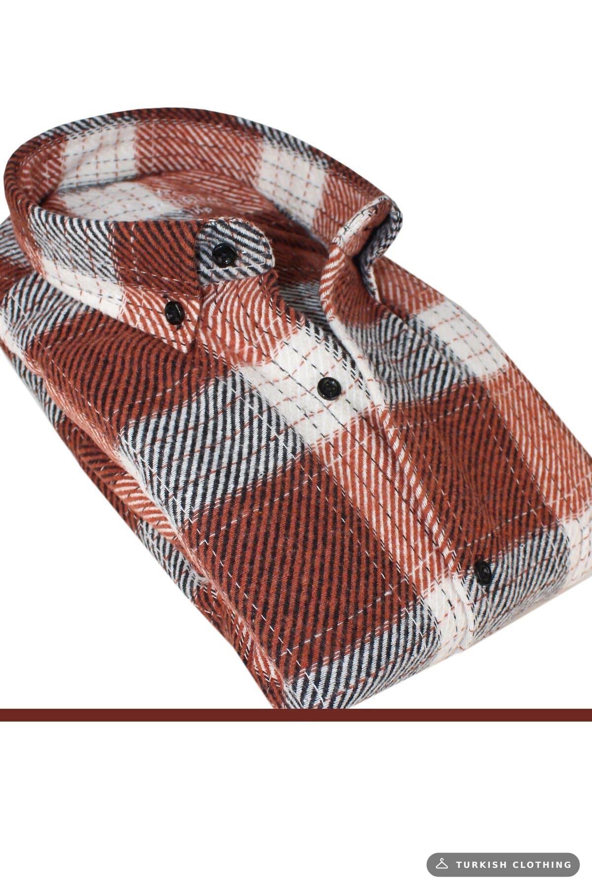 Varetta Men's Brick Color Winter Thick Checked Lumberjack Shirt – Oversize Model with – wholesale Shirts by Varetta, Turkish
